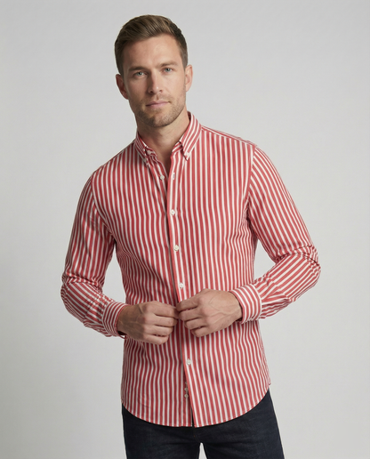 Klasyczna męska koszula w paski o dopasowanym, strukturalnym kroju