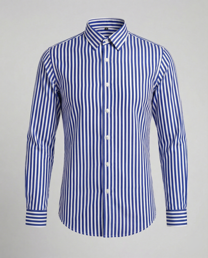 Klasyczna męska koszula w paski o dopasowanym, strukturalnym kroju
