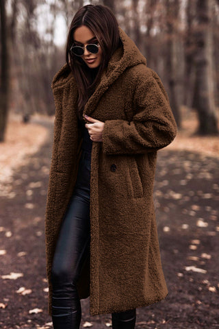 Manteau long teddy élégant avec capuche