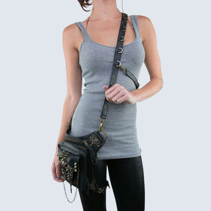 Gothic fanny pack with stylized skull decorations