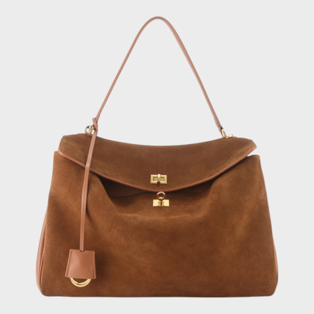 Structured Top Handle Bag with Turn Lock Flap and Long Strap for Women