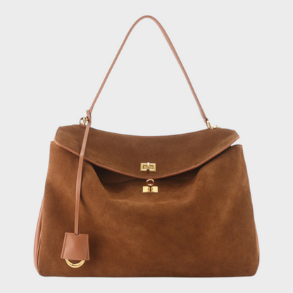 Structured Top Handle Bag with Turn Lock Flap and Long Strap for Women