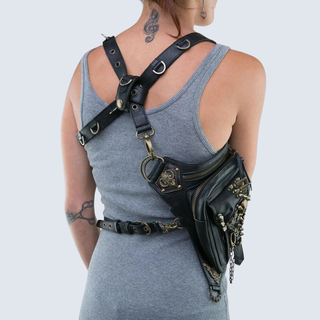 Gothic fanny pack with stylized skull decorations