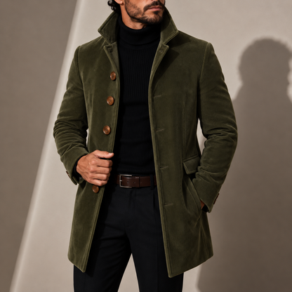 Single Breasted Overcoat with Notch Lapels and Button Front for Men