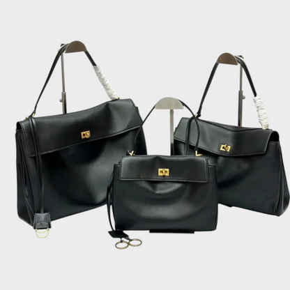 Structured Top Handle Bag with Turn Lock Flap and Long Strap for Women