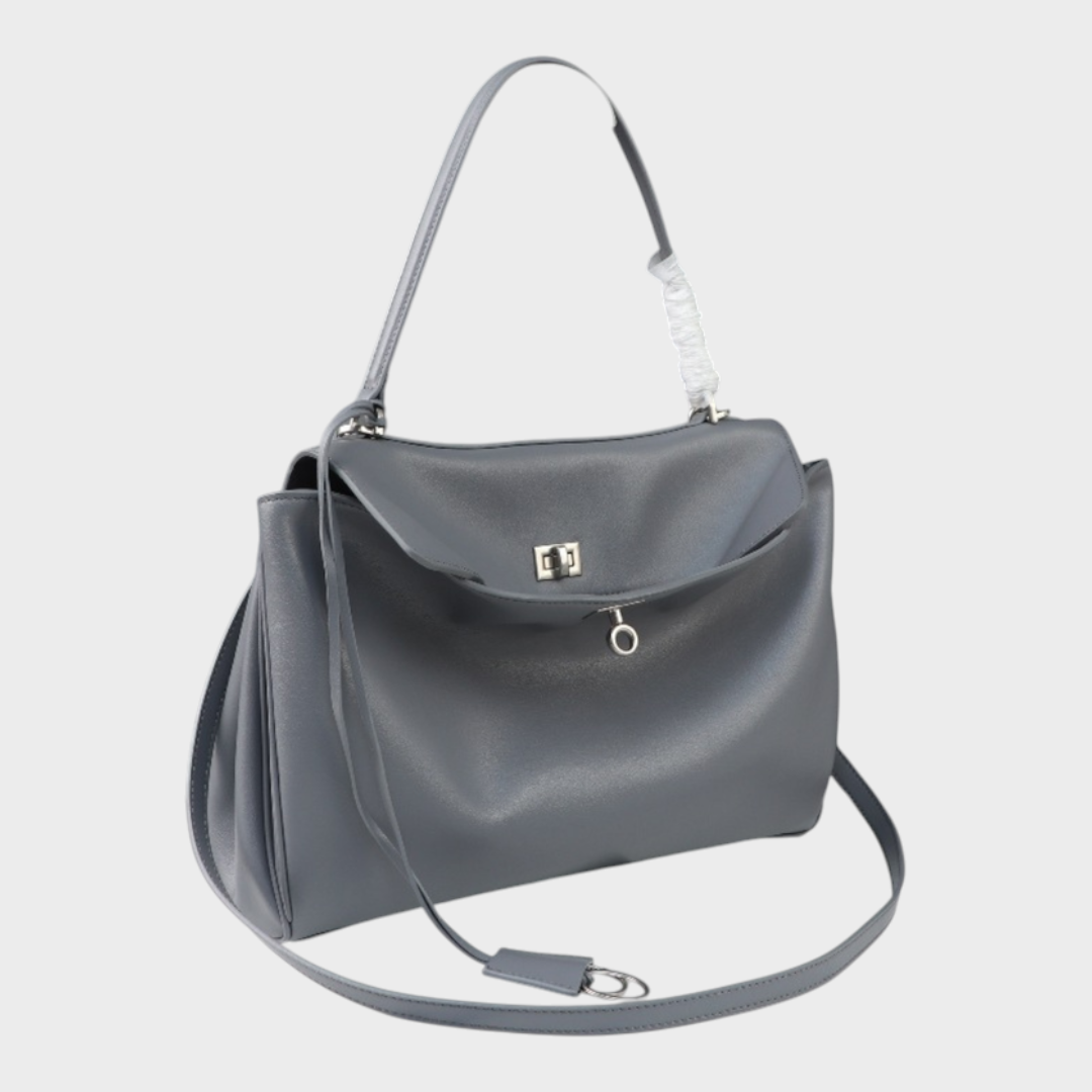 Structured Top Handle Bag with Turn Lock Flap and Long Strap for Women