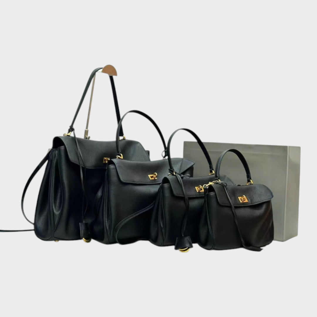Structured Top Handle Bag with Turn Lock Flap and Long Strap for Women