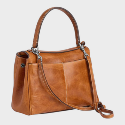 Structured Top Handle Bag with Turn Lock Flap and Long Strap for Women