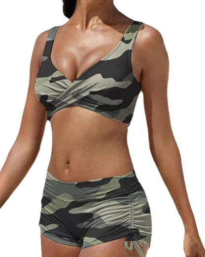 Bikini 2 pièces à haut torsadé et short de bain