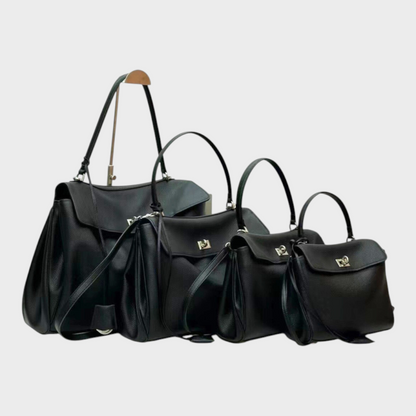 Structured Top Handle Bag with Turn Lock Flap and Long Strap for Women