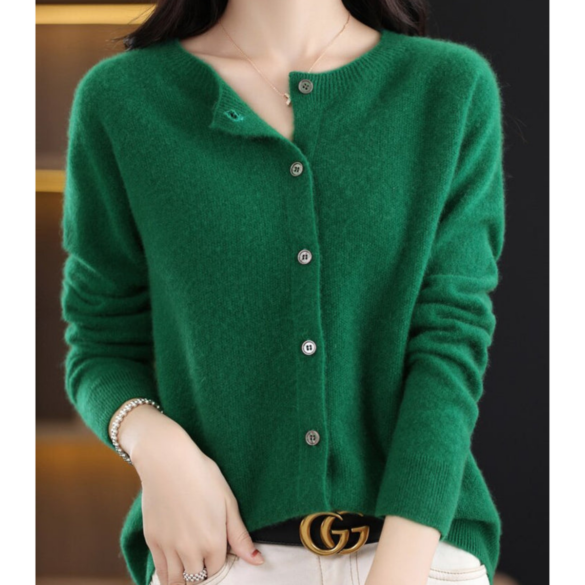Crew Neck Button Cardigan with Soft Feel and Long Sleeves for Women