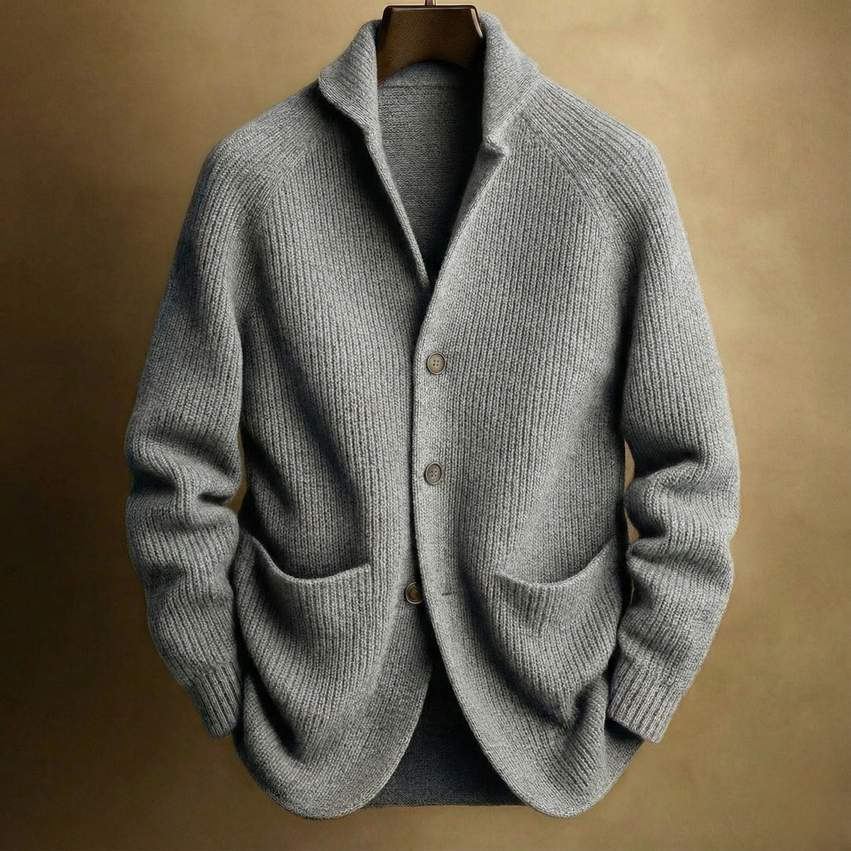 Ribbed Shawl Collar Cardigan Jacket with Patch Pockets for Men