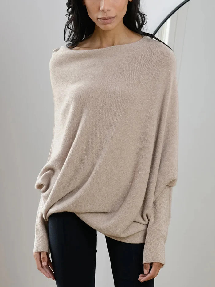 Pull en maille chic drapé asymétrique
