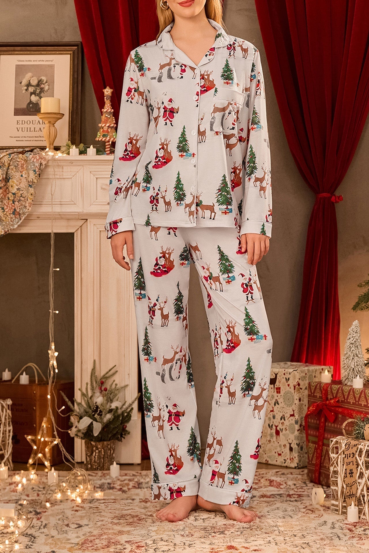 Chique lange pyjama set met motieven