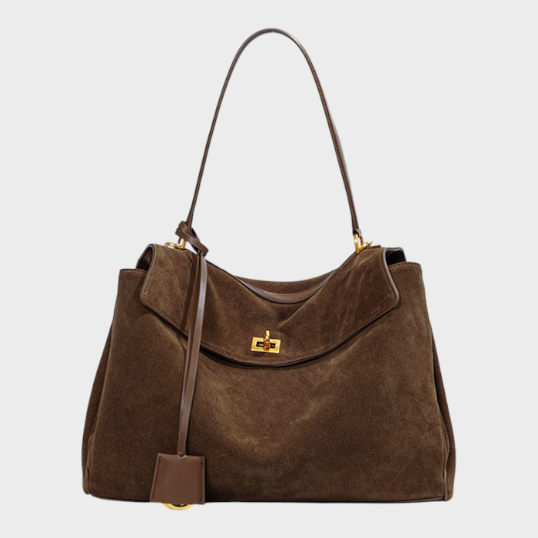 Structured Top Handle Bag with Turn Lock Flap and Long Strap for Women
