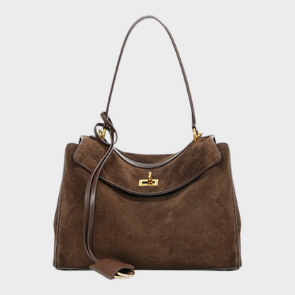 Structured Top Handle Bag with Turn Lock Flap and Long Strap for Women
