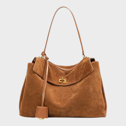 Structured Top Handle Bag with Turn Lock Flap and Long Strap for Women