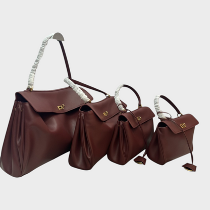 Structured Top Handle Bag with Turn Lock Flap and Long Strap for Women