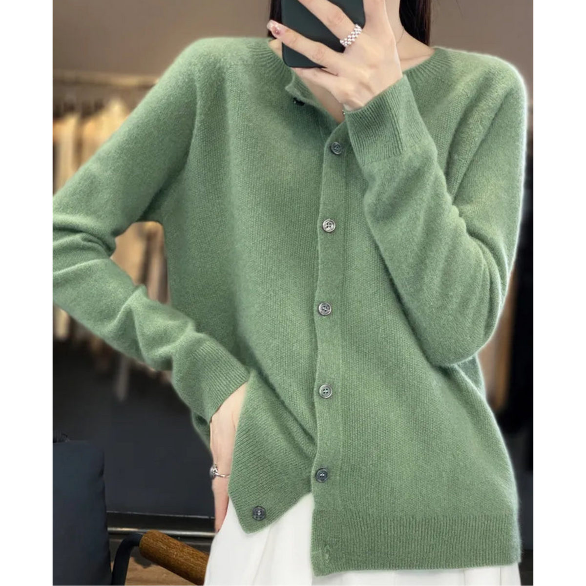 Crew Neck Button Cardigan with Soft Feel and Long Sleeves for Women