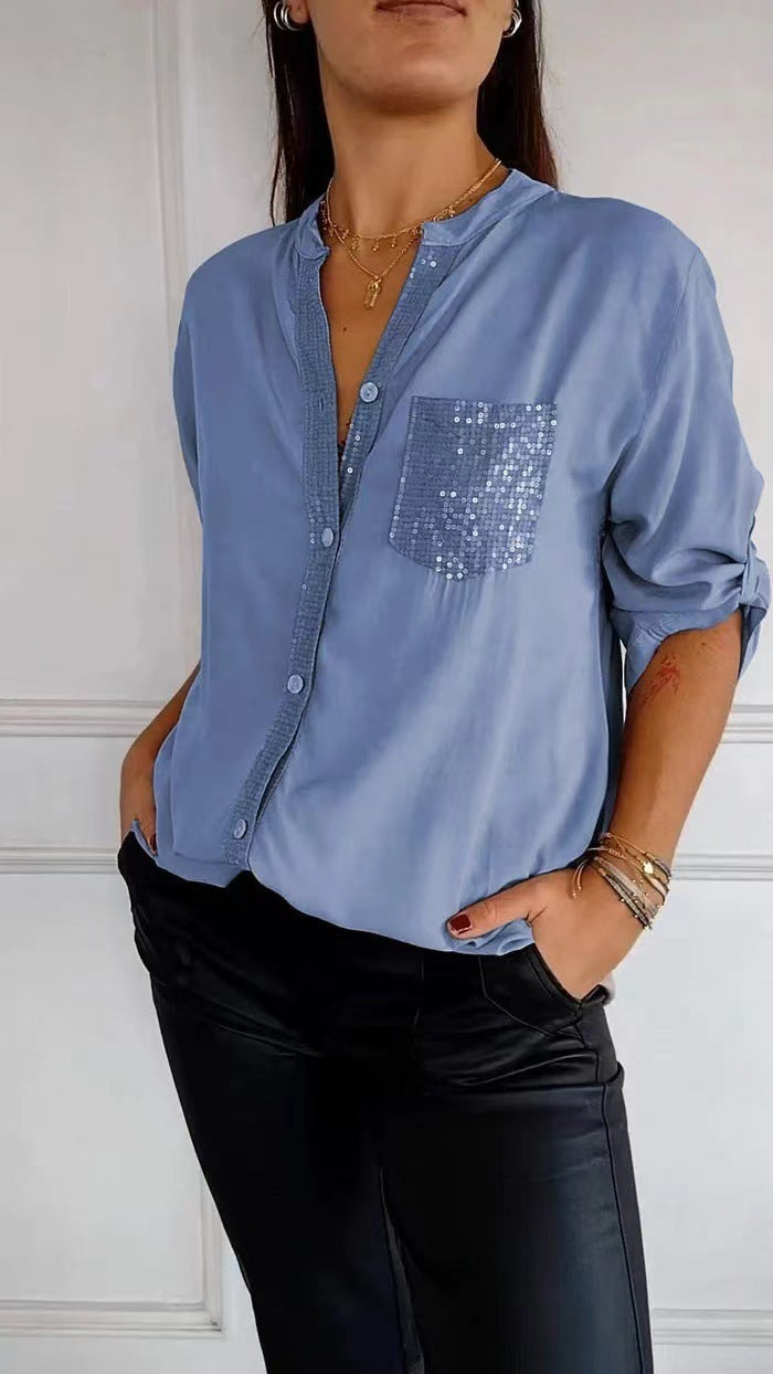 Camicia con tasca di paillettes ed effetto scintillante