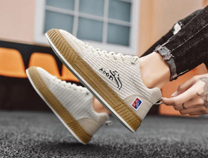 Lace Up Canvas Style Sneakers with Chunky Sole and Embroidery for Men