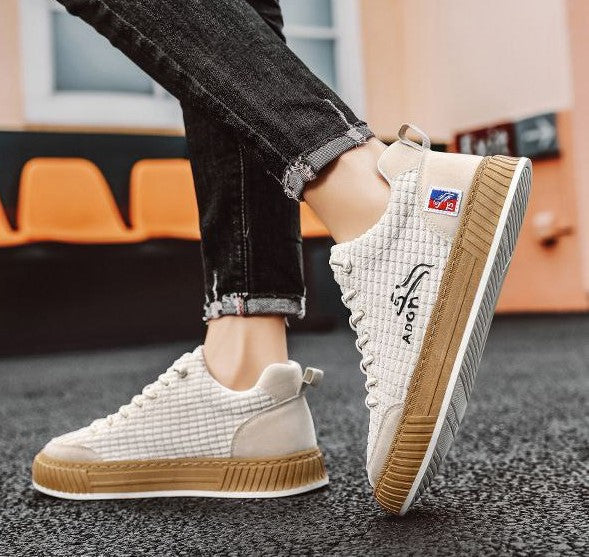 Lace Up Canvas Style Sneakers with Chunky Sole and Embroidery for Men
