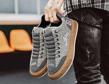 Lace Up Canvas Style Sneakers with Chunky Sole and Embroidery for Men