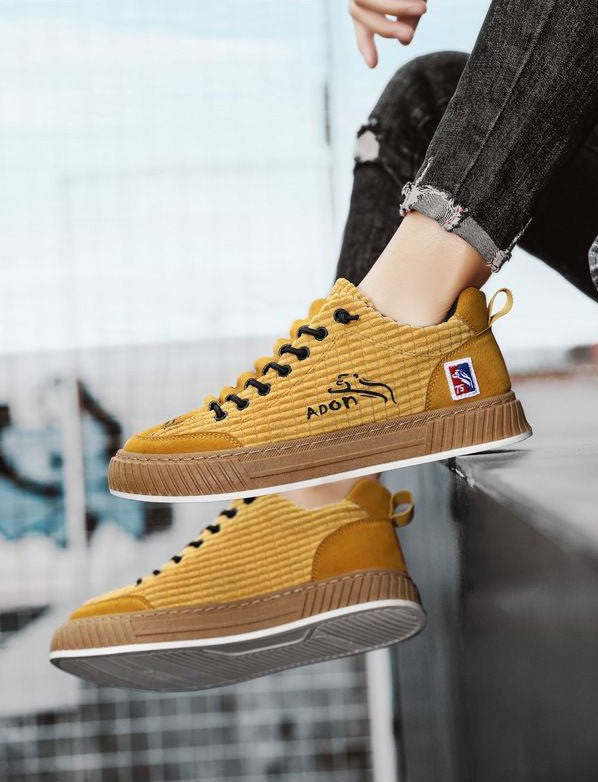 Lace Up Canvas Style Sneakers with Chunky Sole and Embroidery for Men