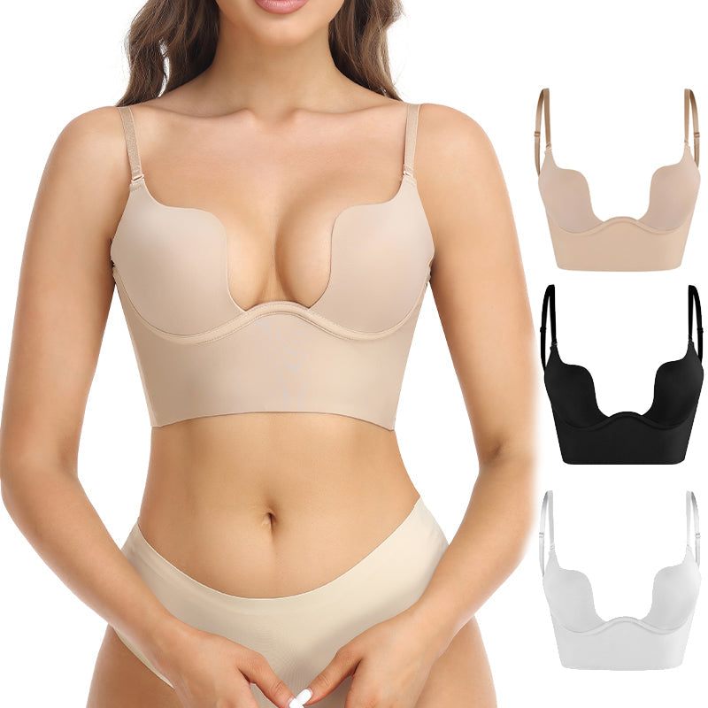 Plunge Backless Bra with Adjustable Straps and Soft Cups for Women