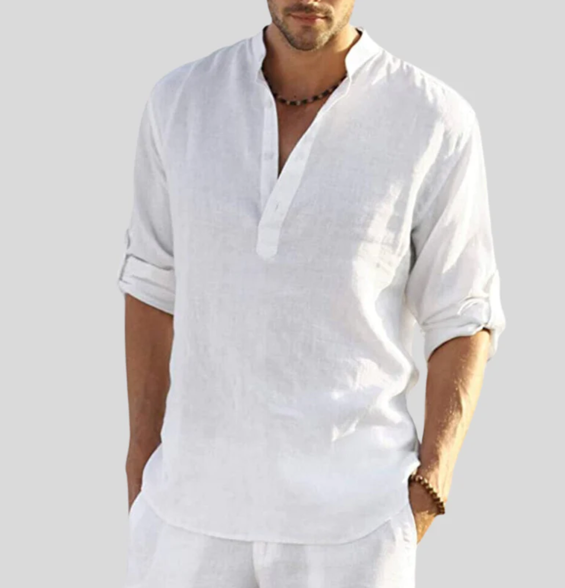Camicia da uomo con collo tunisino casual estiva