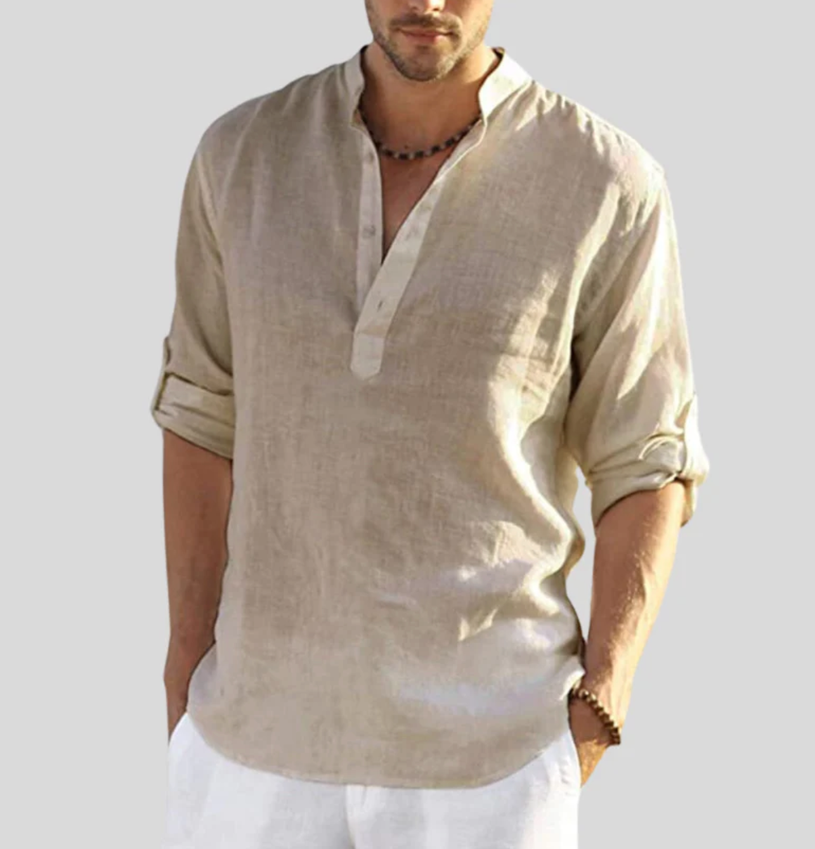 Camicia da uomo con collo tunisino casual estiva