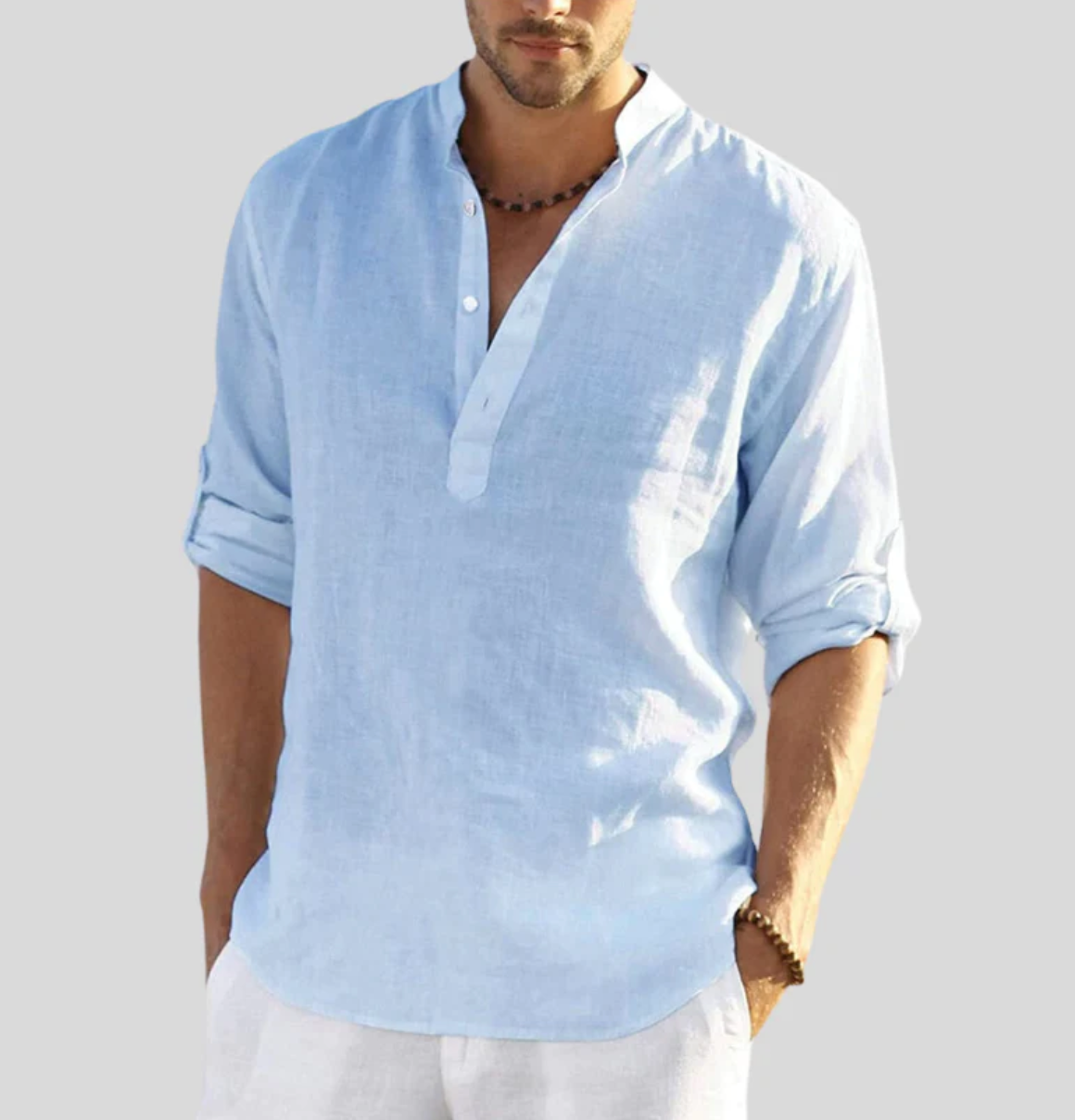 Camicia da uomo con collo tunisino casual estiva