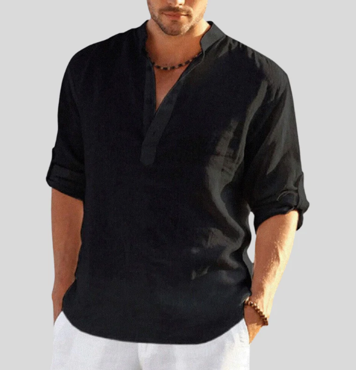 Camicia da uomo con collo tunisino casual estiva