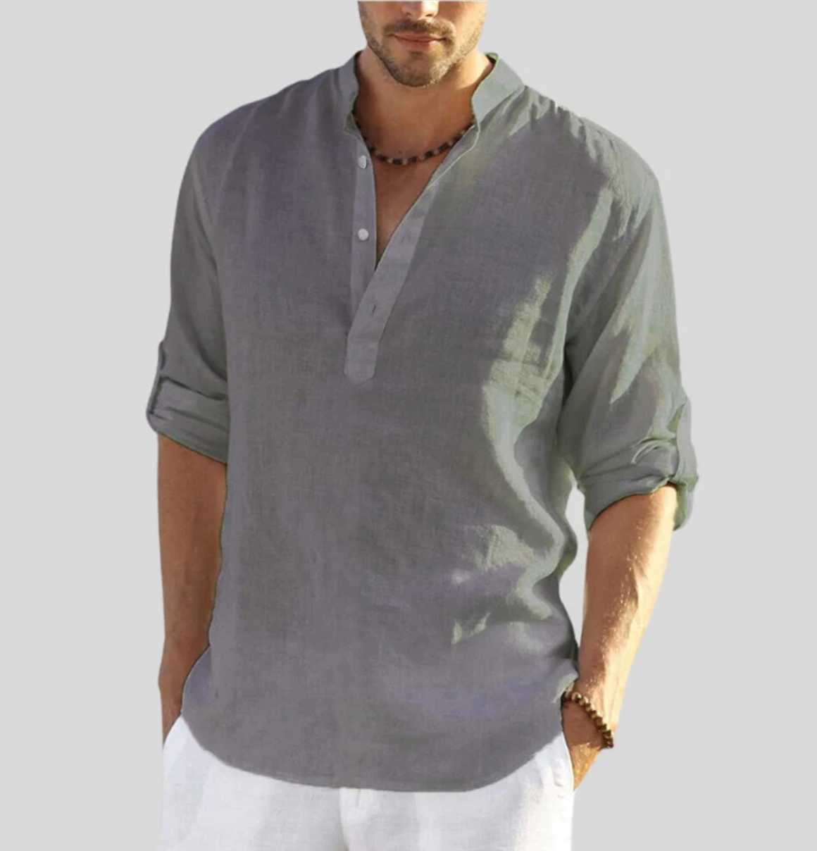 Camicia da uomo con collo tunisino casual estiva