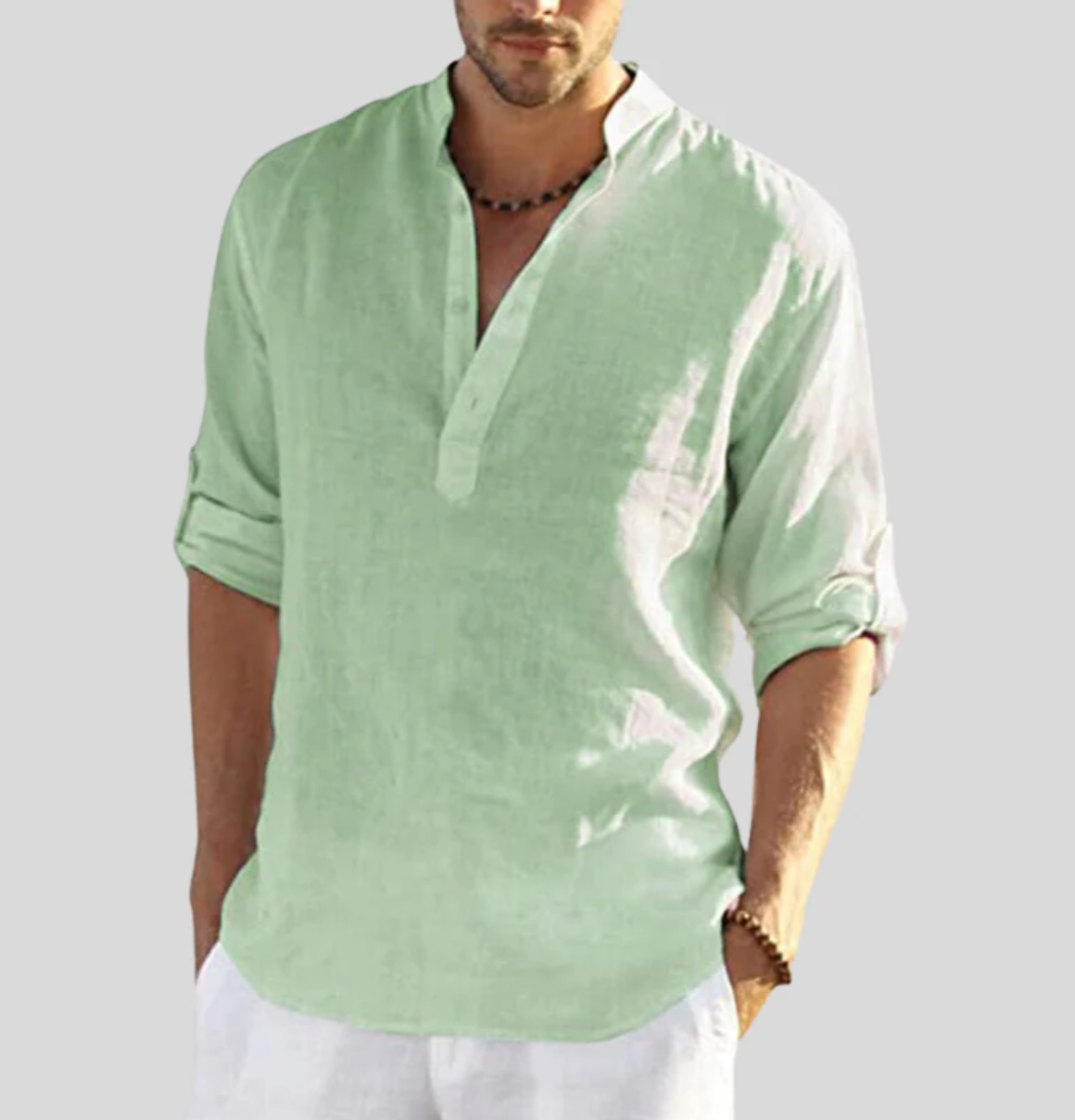Camicia da uomo con collo tunisino casual estiva