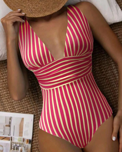 Maillot de bain Rétro 1 pièce à col V plongeant pour femme