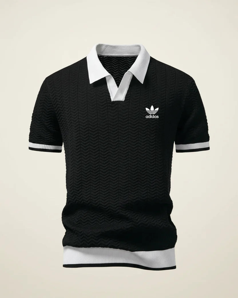 Short Sleeve Polo Shirt with Contrast Collar and Textured Look for Men