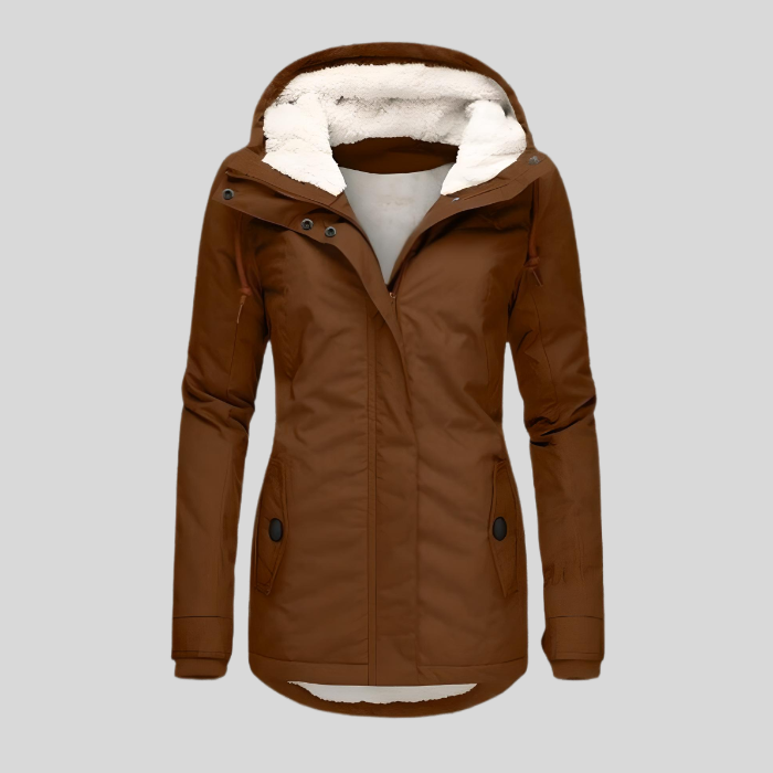 Manteau d'hiver long élégant avec capuche et intérieur douillet