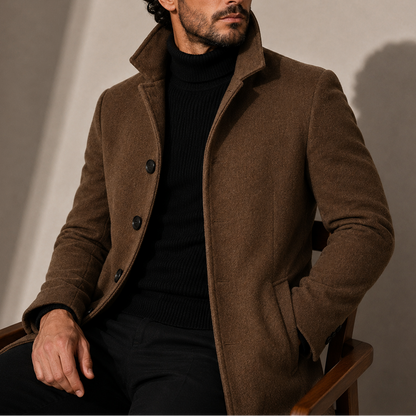 Single Breasted Overcoat with Notch Lapels and Button Front for Men