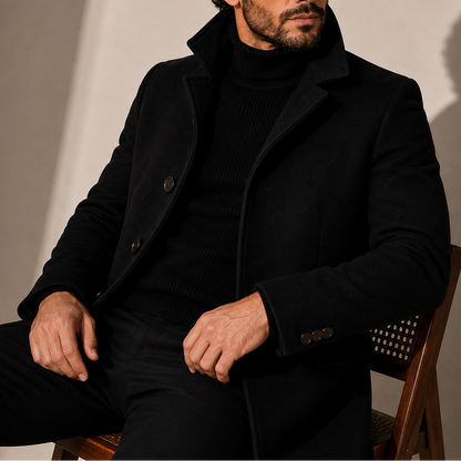 Single Breasted Overcoat with Notch Lapels and Button Front for Men