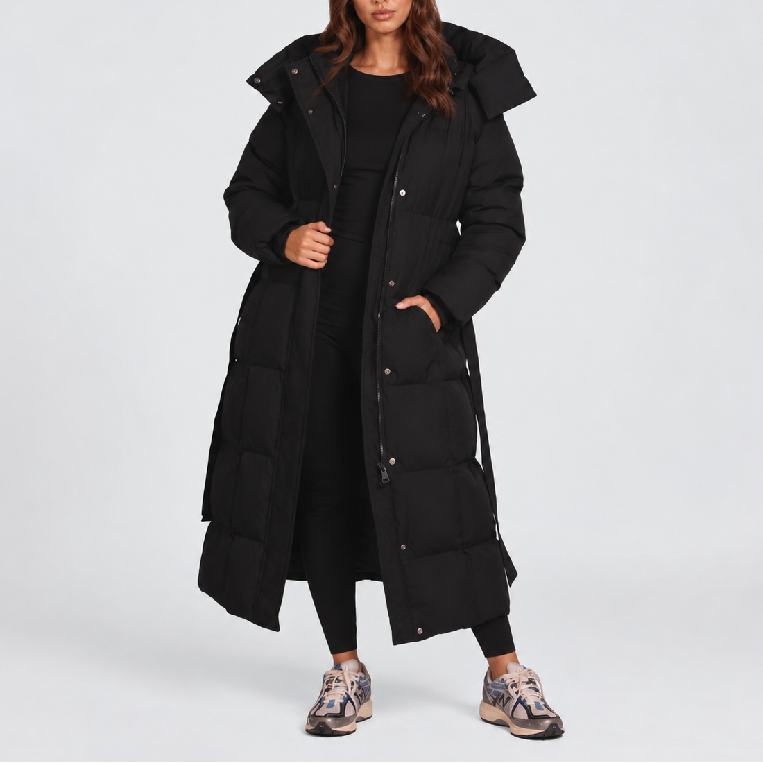 Long Puffer Coat with Hood for Women
