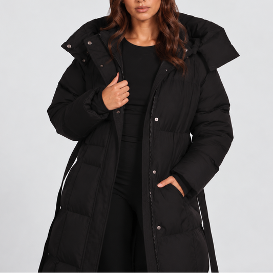 Long Puffer Coat with Hood for Women