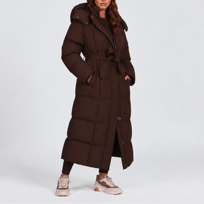Long Puffer Coat with Hood for Women