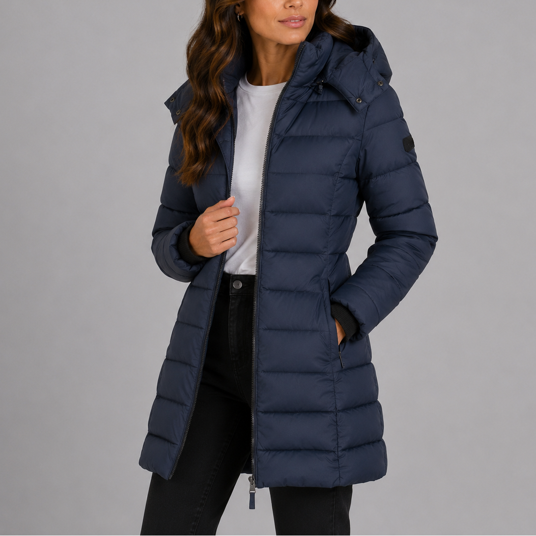 Cozy Long Puffer Coat with Hood and Pockets for Women