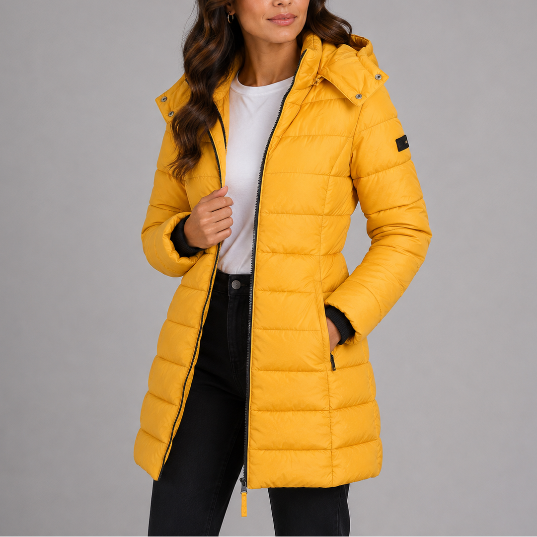Cozy Long Puffer Coat with Hood and Pockets for Women