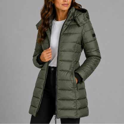 Cozy Long Puffer Coat with Hood and Pockets for Women