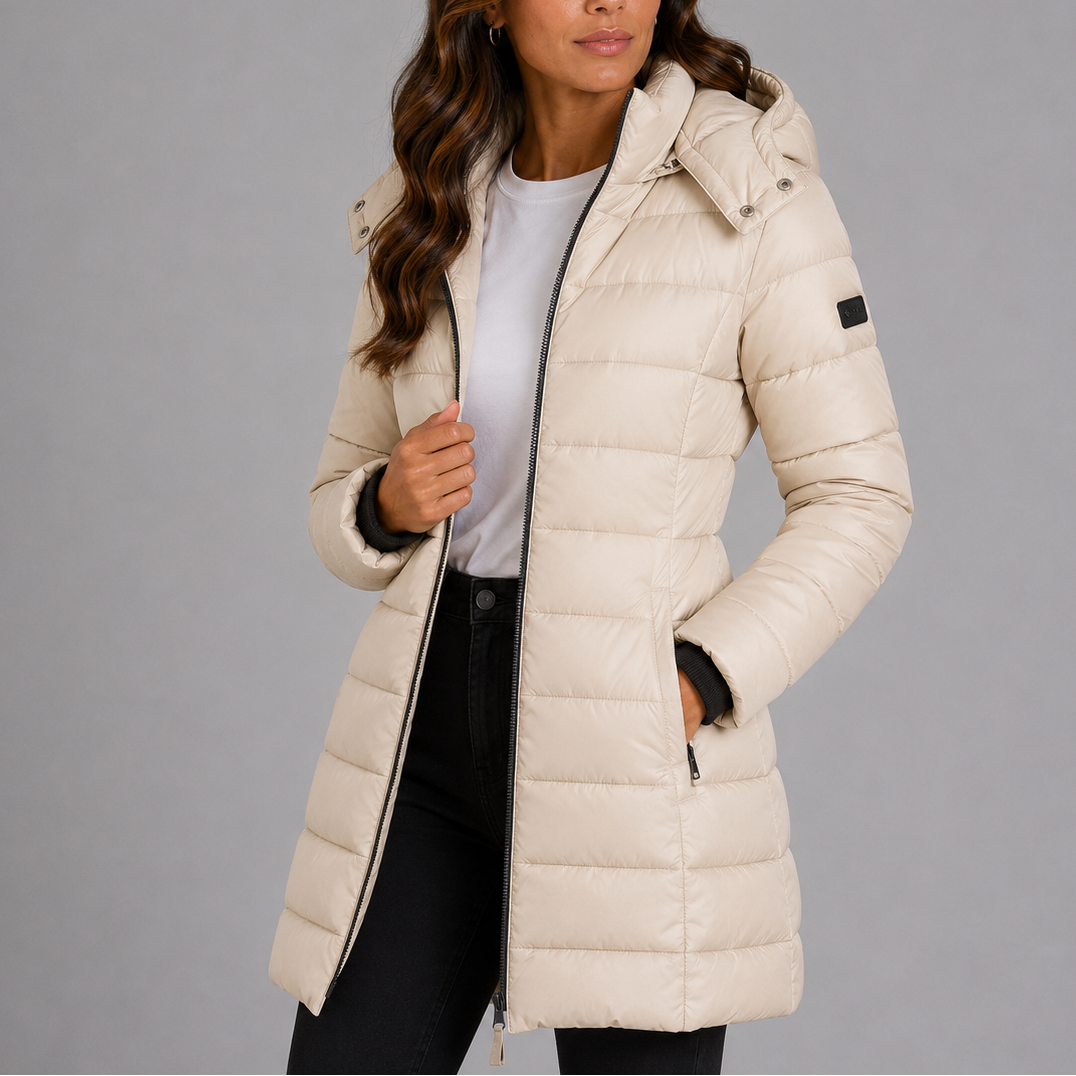 Cozy Long Puffer Coat with Hood and Pockets for Women