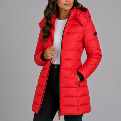 Cozy Long Puffer Coat with Hood and Pockets for Women
