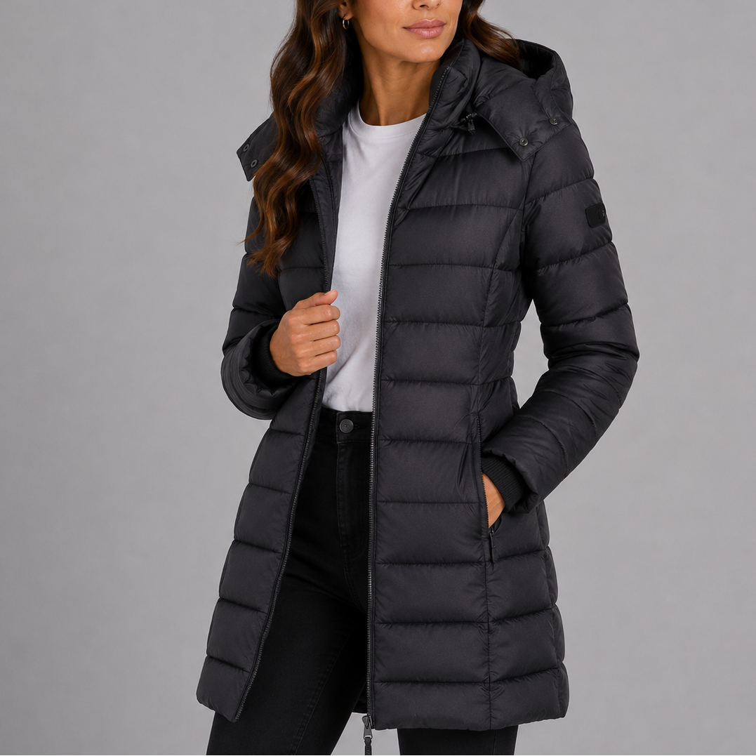 Cozy Long Puffer Coat with Hood and Pockets for Women