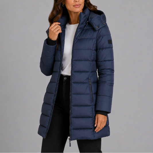 Cozy Long Puffer Coat with Hood and Pockets for Women